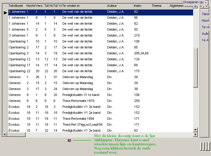 Tekstregister in 'Lijstweergave'.